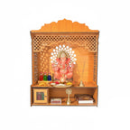 Premium Wooden Wall-Mount Pooja Mandir with LED & OM Cutout & Designer Jali Panels | Compact Home Temple