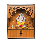 Premium Wooden Wall-Mounted Pooja Mandir with LED , Shubh Labh Jali Design, Bells & Storage Drawer – Home Temple for Living Room