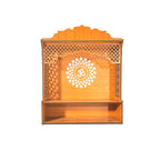 Premium Wooden Wall-Mount Pooja Mandir with LED & OM Cutout & Designer Jali Panels | Compact Home Temple