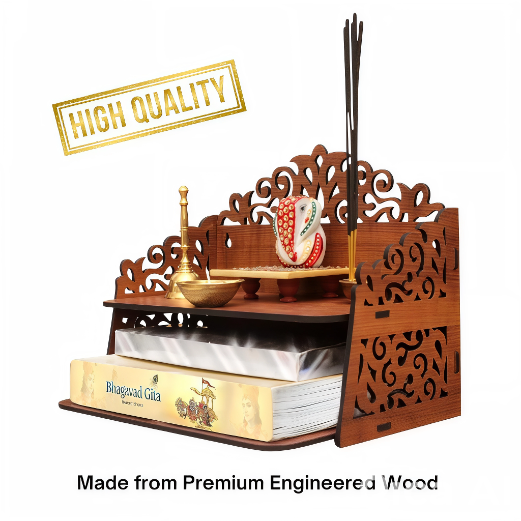 Handcrafted Small Wooden Mandir – Compact Om Pooja Stand | ASOBO