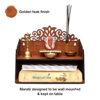 Handcrafted Small Wooden Mandir – Compact Om Pooja Stand | ASOBO