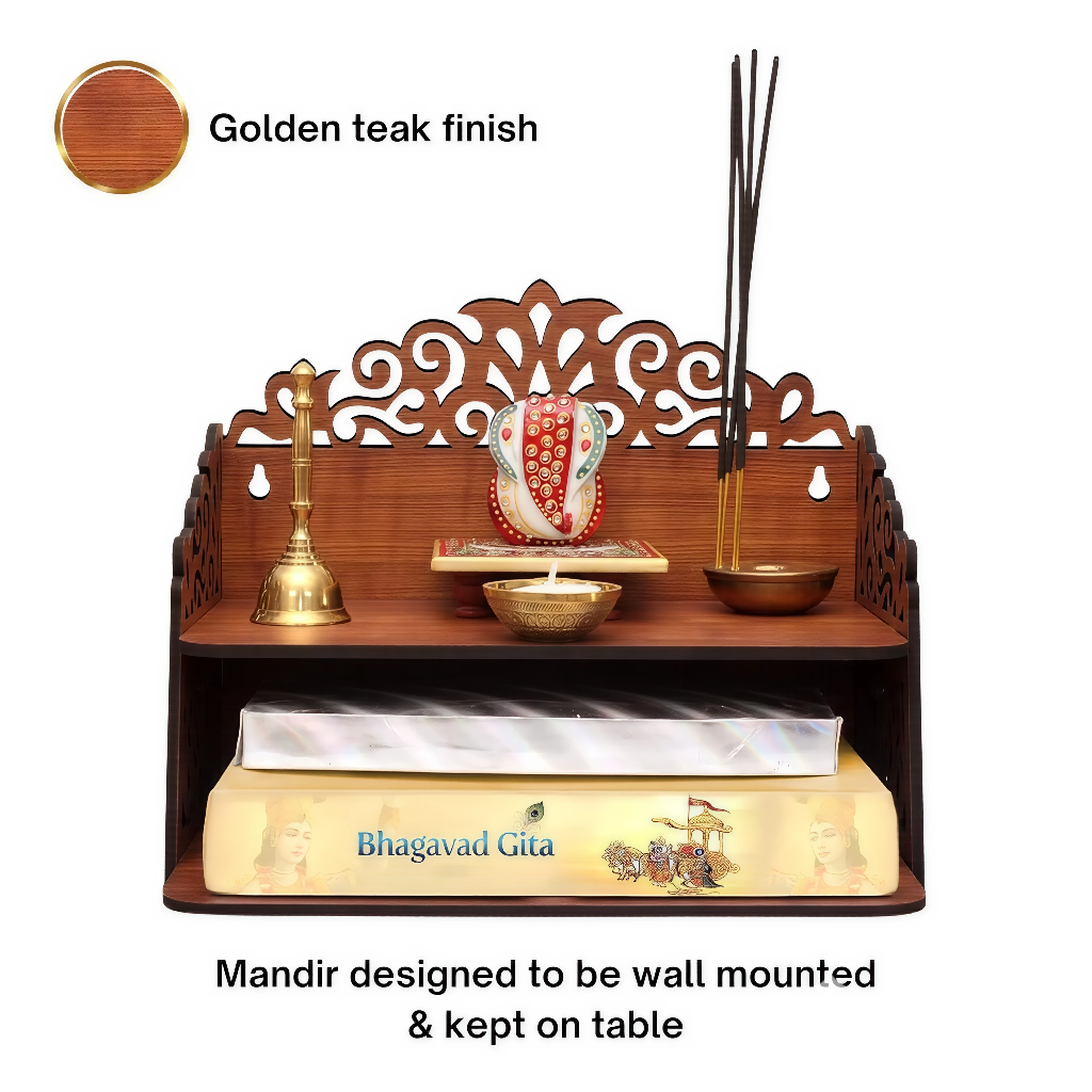 Handcrafted Small Wooden Mandir – Compact Om Pooja Stand | ASOBO