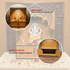 Premium Wooden Wall-Mounted Pooja Mandir with LED , Shubh Labh Jali Design, Bells & Storage Drawer – Home Temple for Living Room