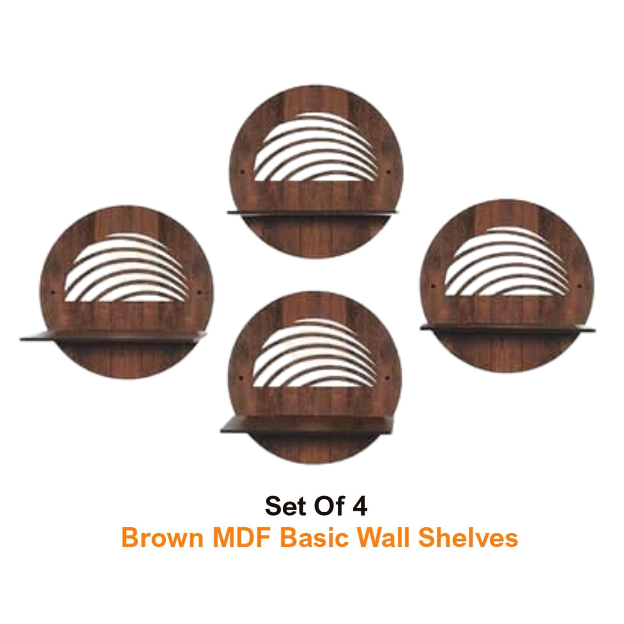 Round Wooden Wall Shelf with Artistic Cutout Design Set of 4 | ASOBO