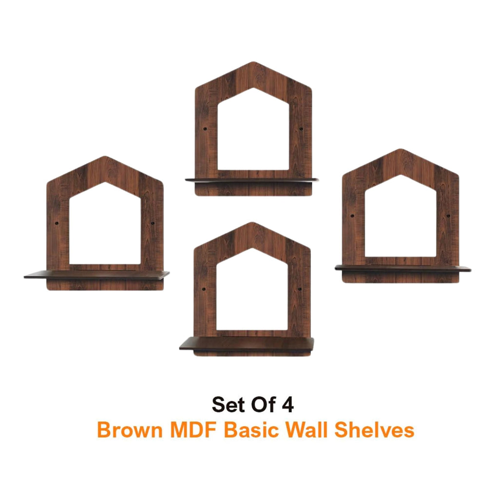 Set of 4 Brown MDF House-Shaped Wall Shelves | ASOBO
