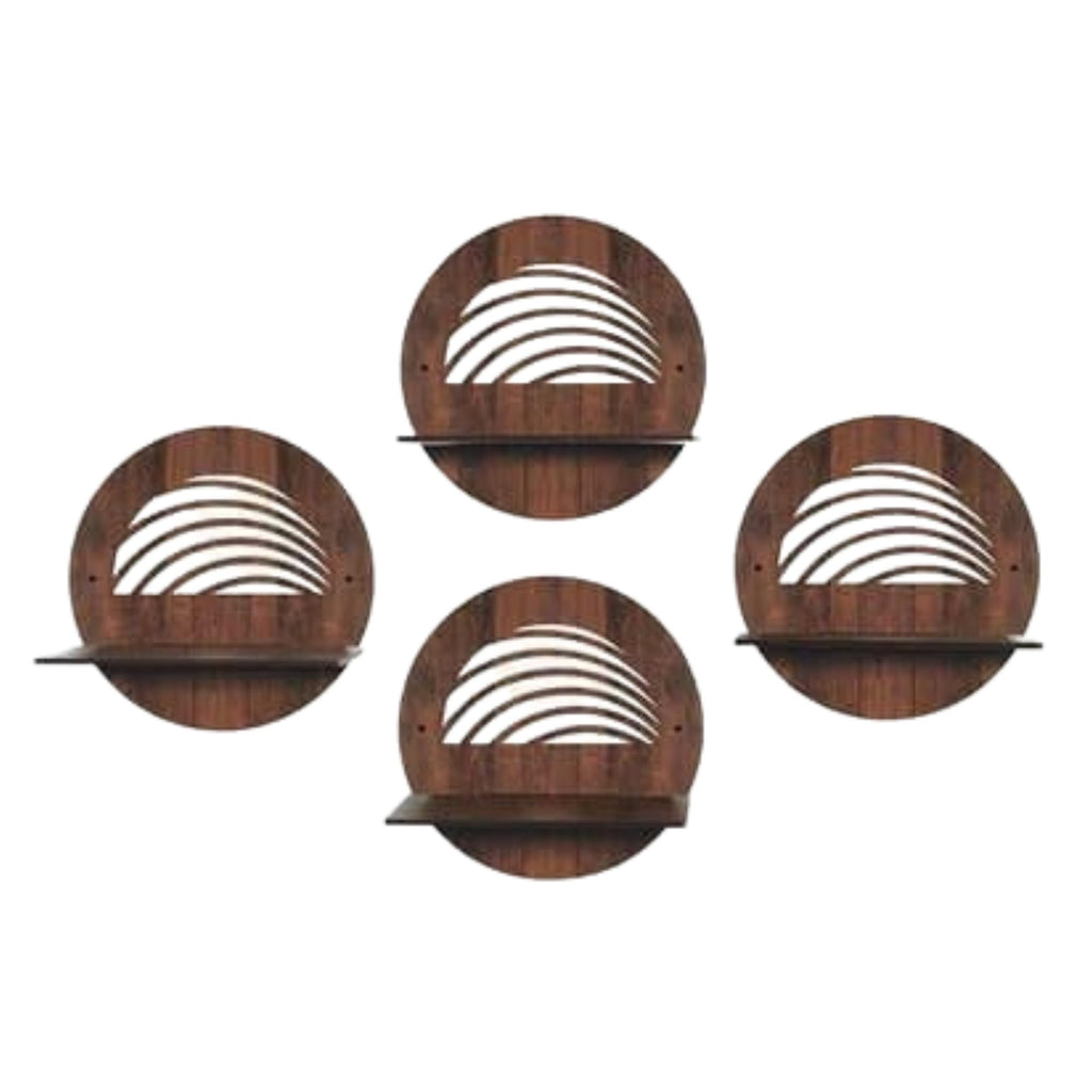 Round Wooden Wall Shelf with Artistic Cutout Design Set of 4 | ASOBO