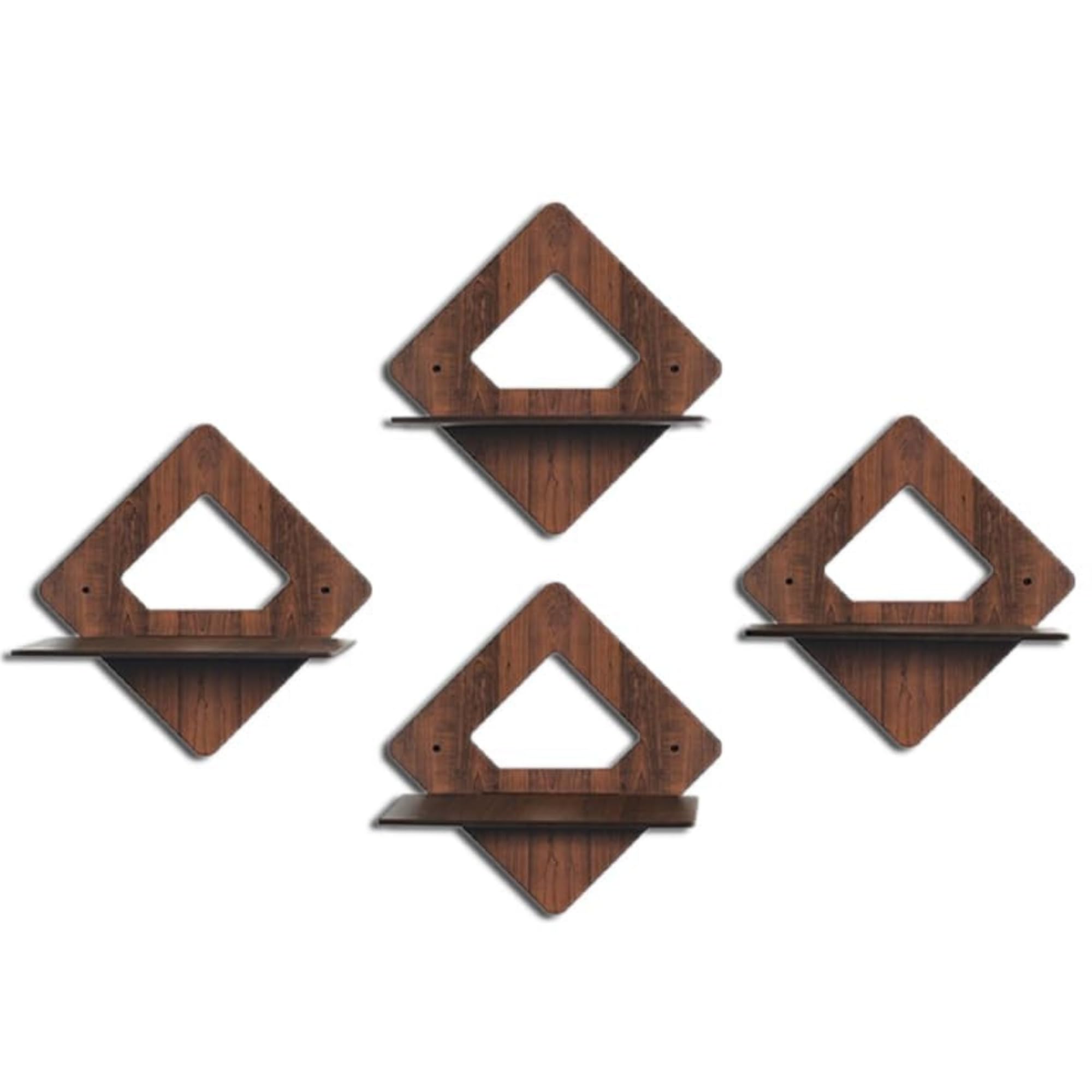 Set of 4 Brown MDF Diamond-Shaped Wall Shelves | ASOBO