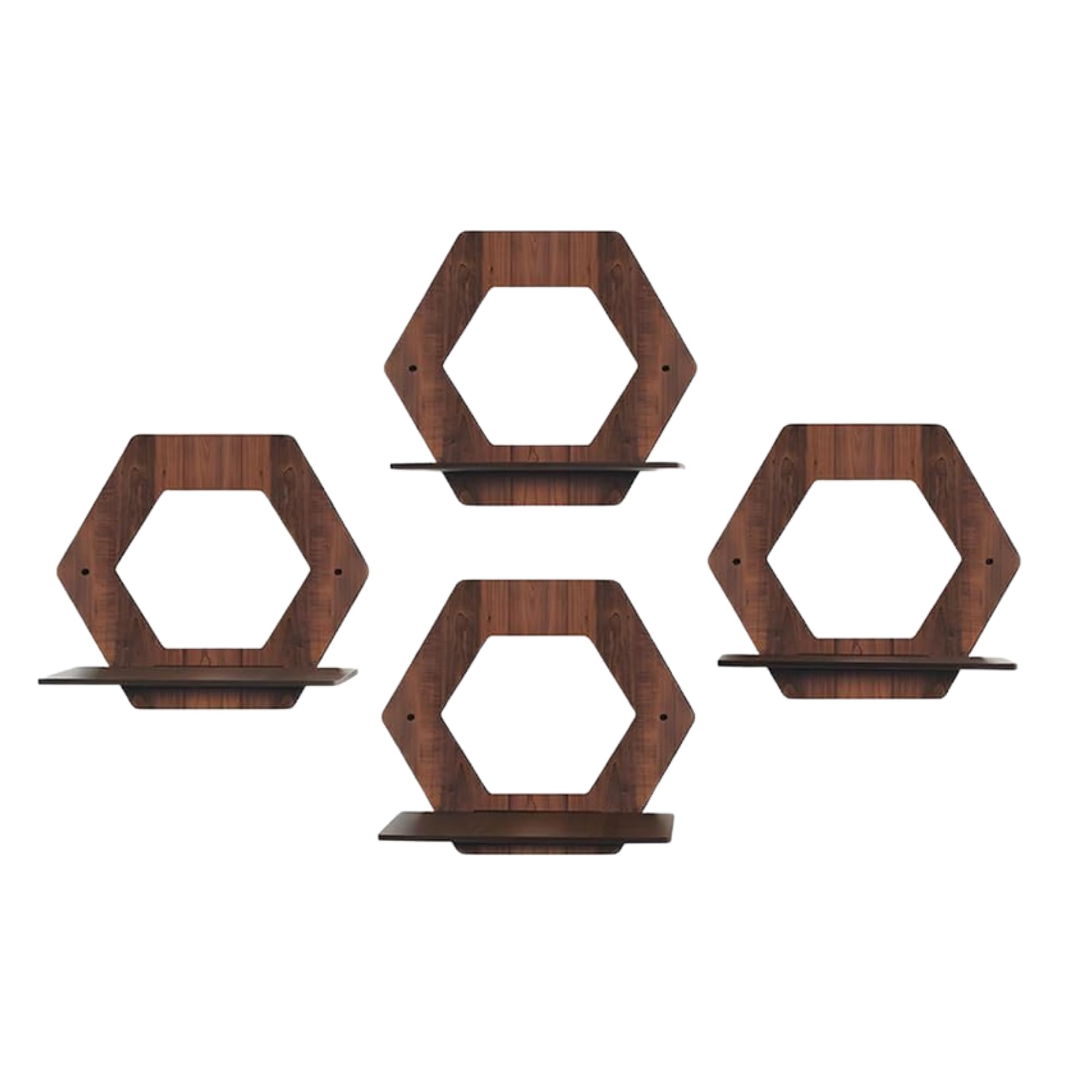 Set of 4 Brown MDF Hexagon Wall Shelves | ASOBO