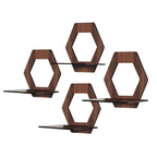 Set of 4 Brown MDF Hexagon Wall Shelves | ASOBO