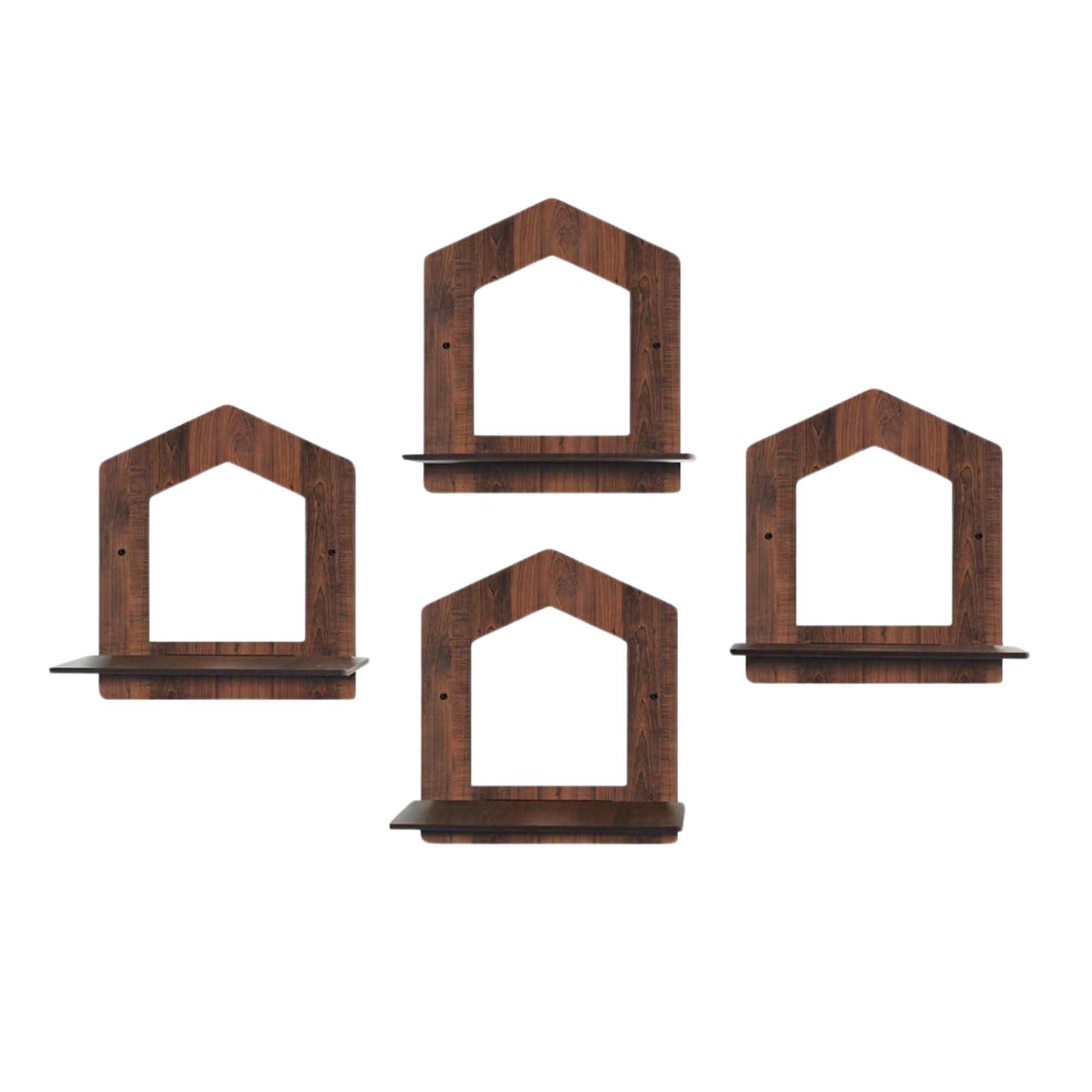 Set of 4 Brown MDF House-Shaped Wall Shelves | ASOBO