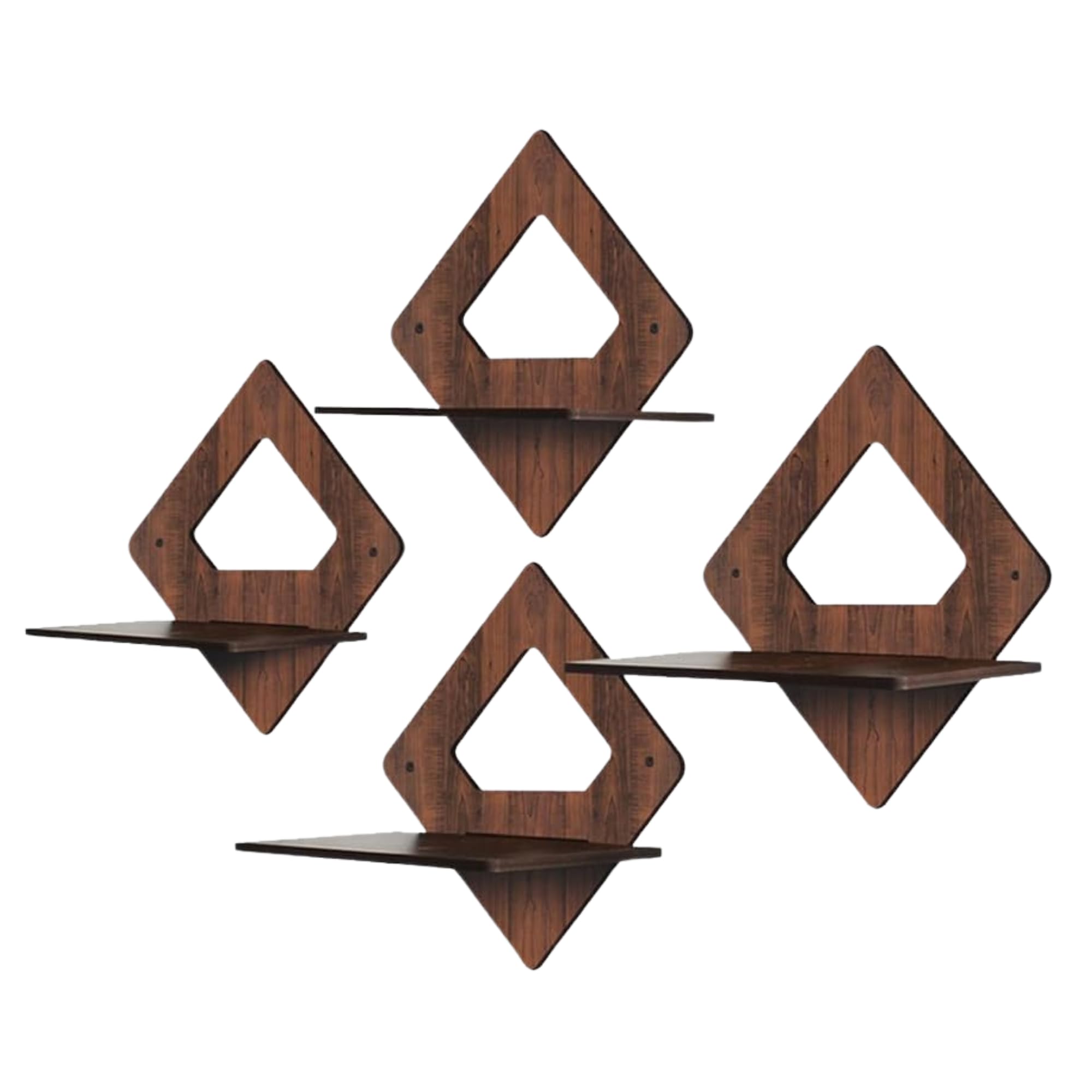 Set of 4 Brown MDF Diamond-Shaped Wall Shelves | ASOBO