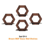 Set of 4 Brown MDF Hexagon Wall Shelves | ASOBO