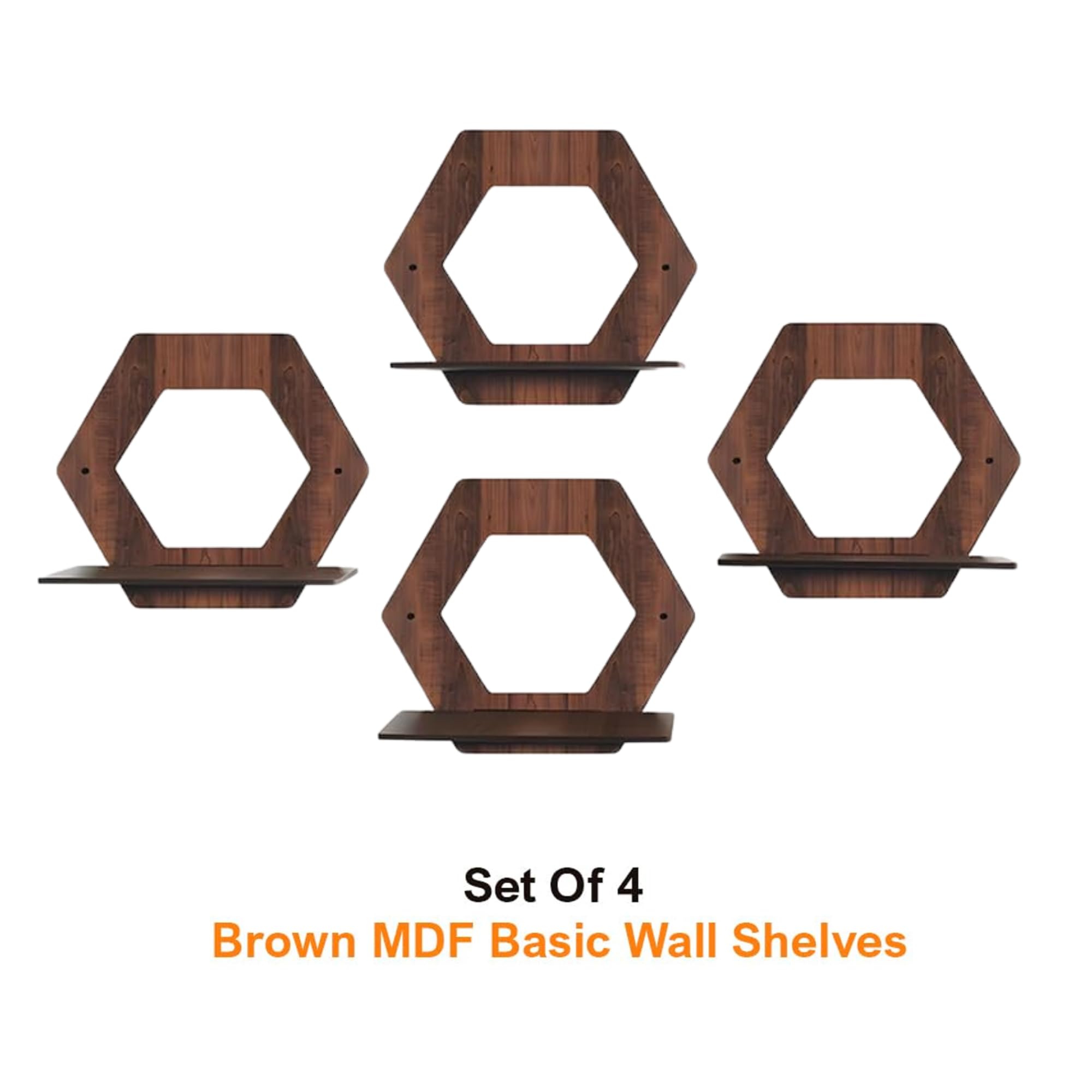 Set of 4 Brown MDF Hexagon Wall Shelves | ASOBO
