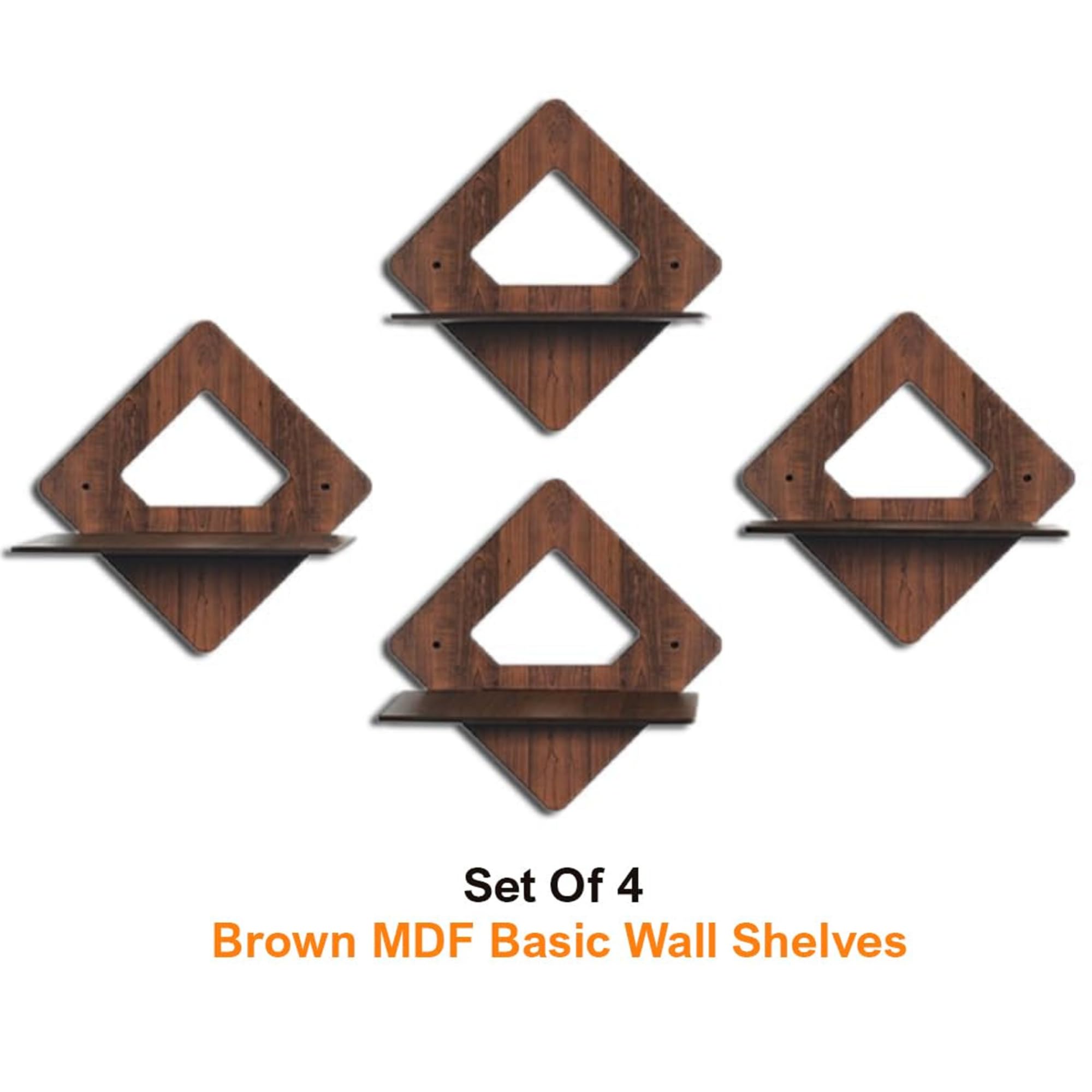 Set of 4 Brown MDF Diamond-Shaped Wall Shelves | ASOBO