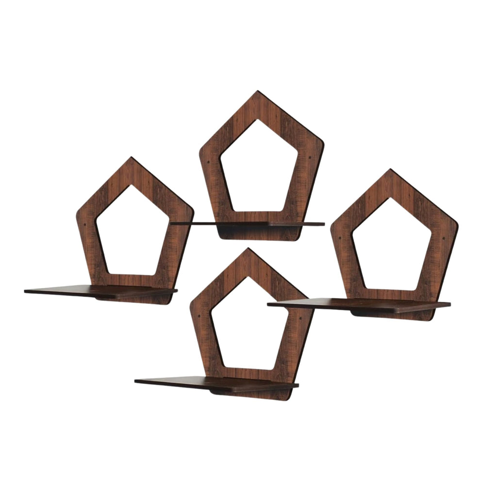 Set of 4 Brown MDF Pentagon-Shaped Wall Shelves | ASOBO