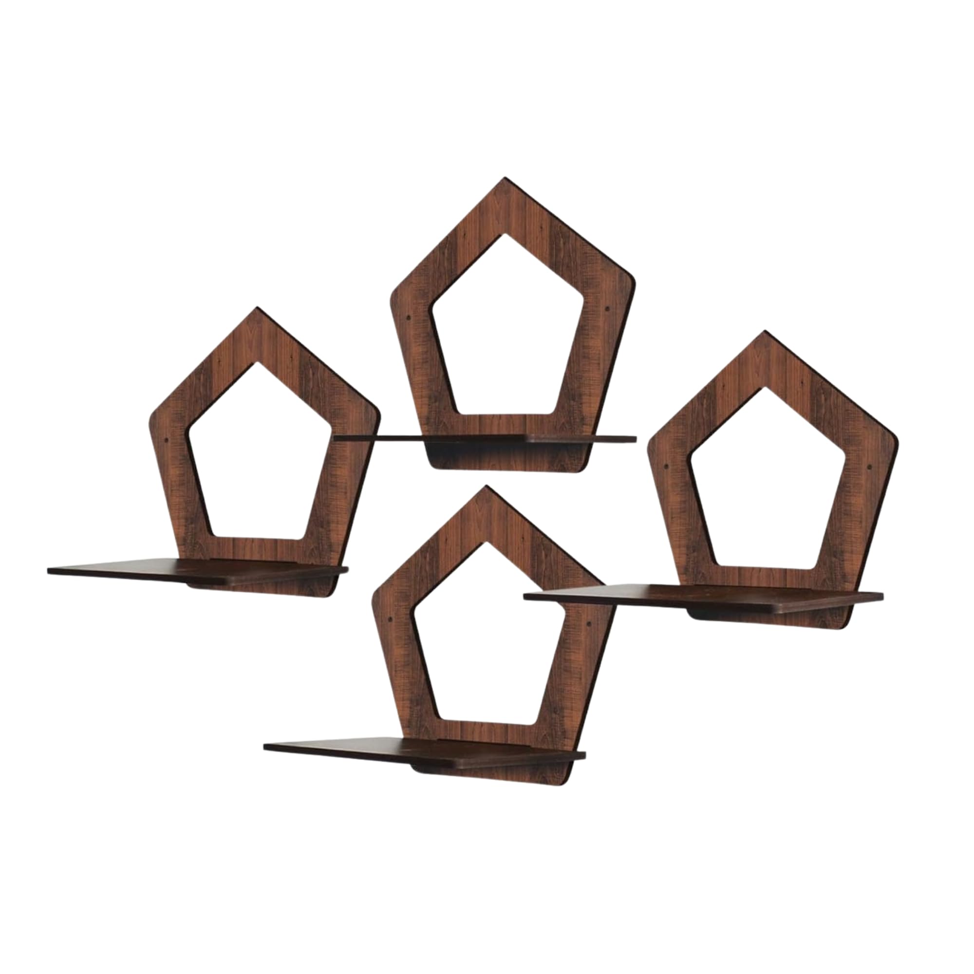 Set of 4 Brown MDF Pentagon-Shaped Wall Shelves | ASOBO