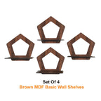 Set of 4 Brown MDF Pentagon-Shaped Wall Shelves | ASOBO