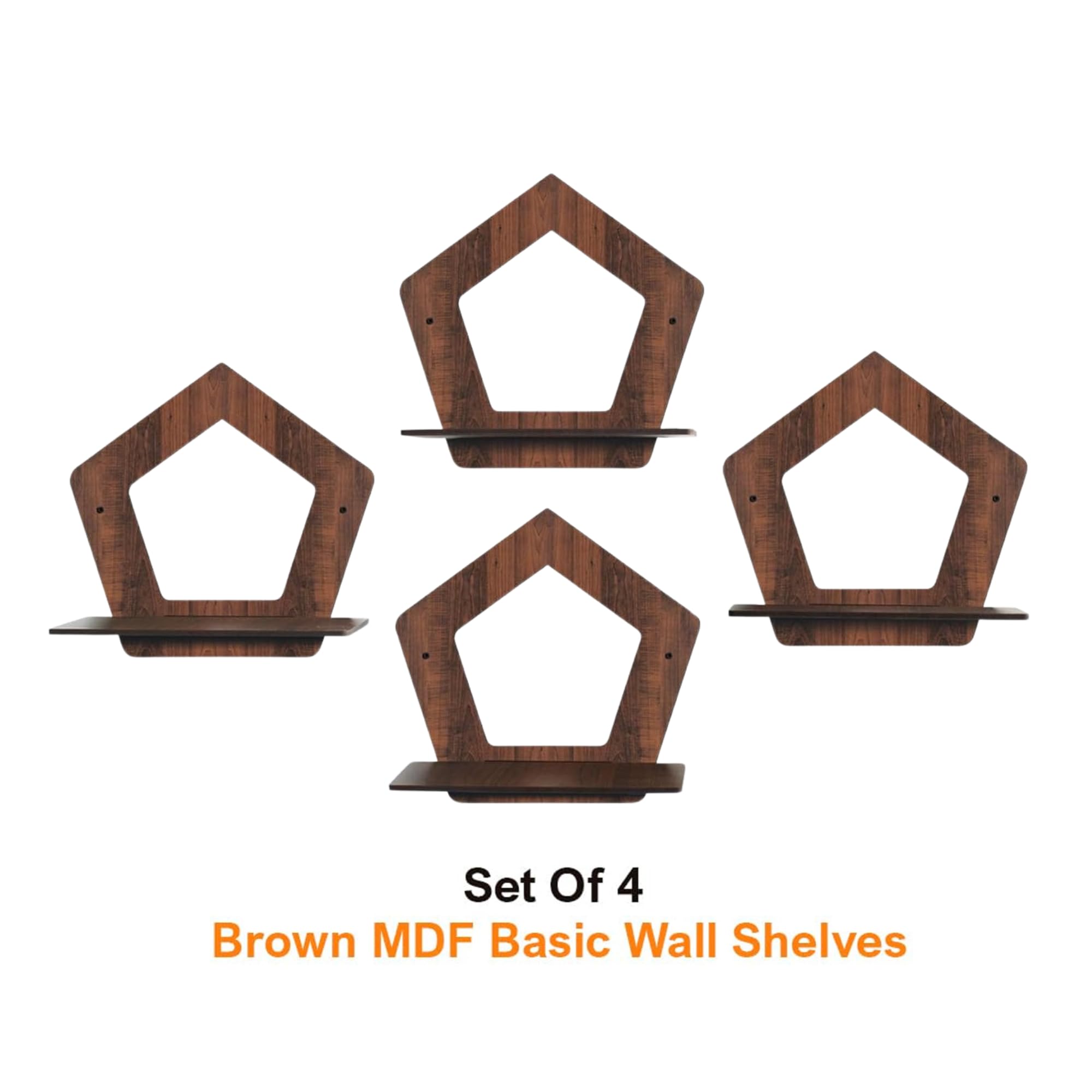 Set of 4 Brown MDF Pentagon-Shaped Wall Shelves | ASOBO