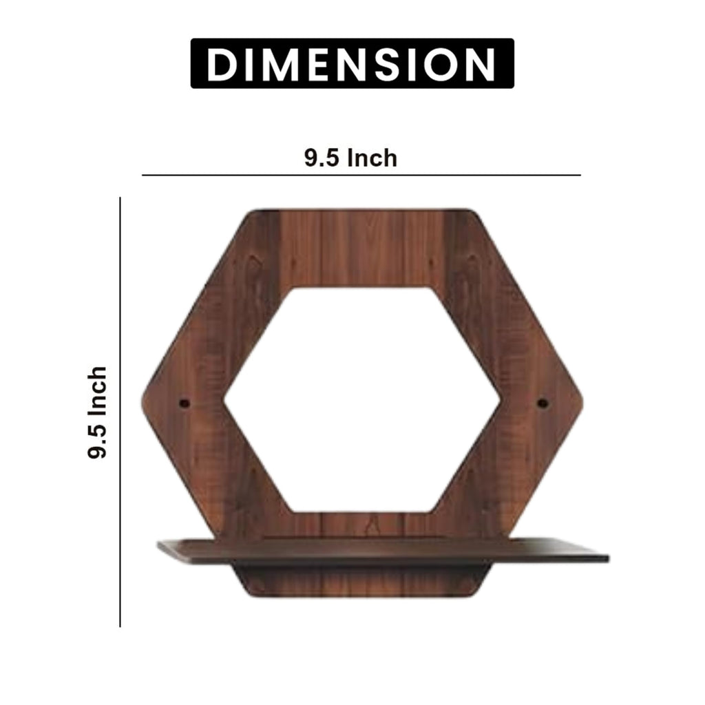 Set of 4 Brown MDF Hexagon Wall Shelves | ASOBO