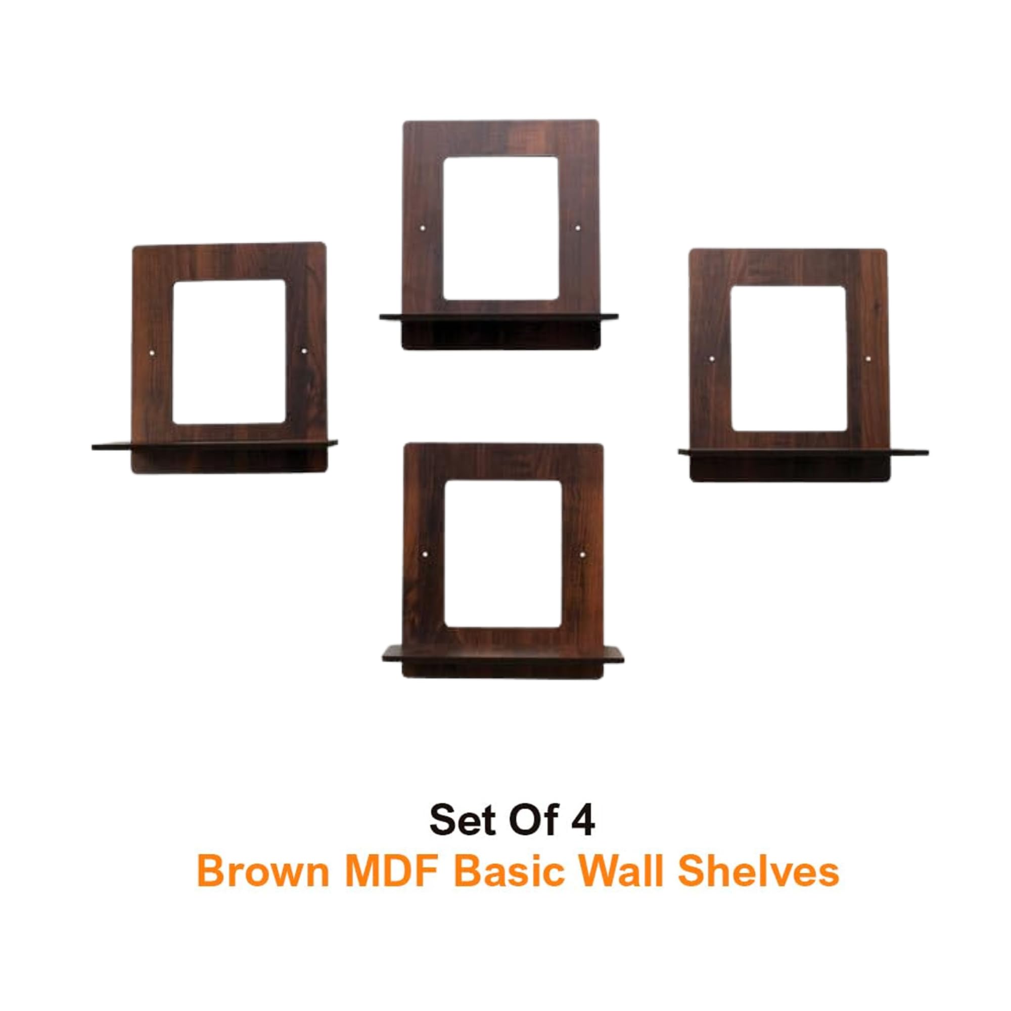 Set of 4 Brown MDF Square-Shaped Wall Shelves | ASOBO