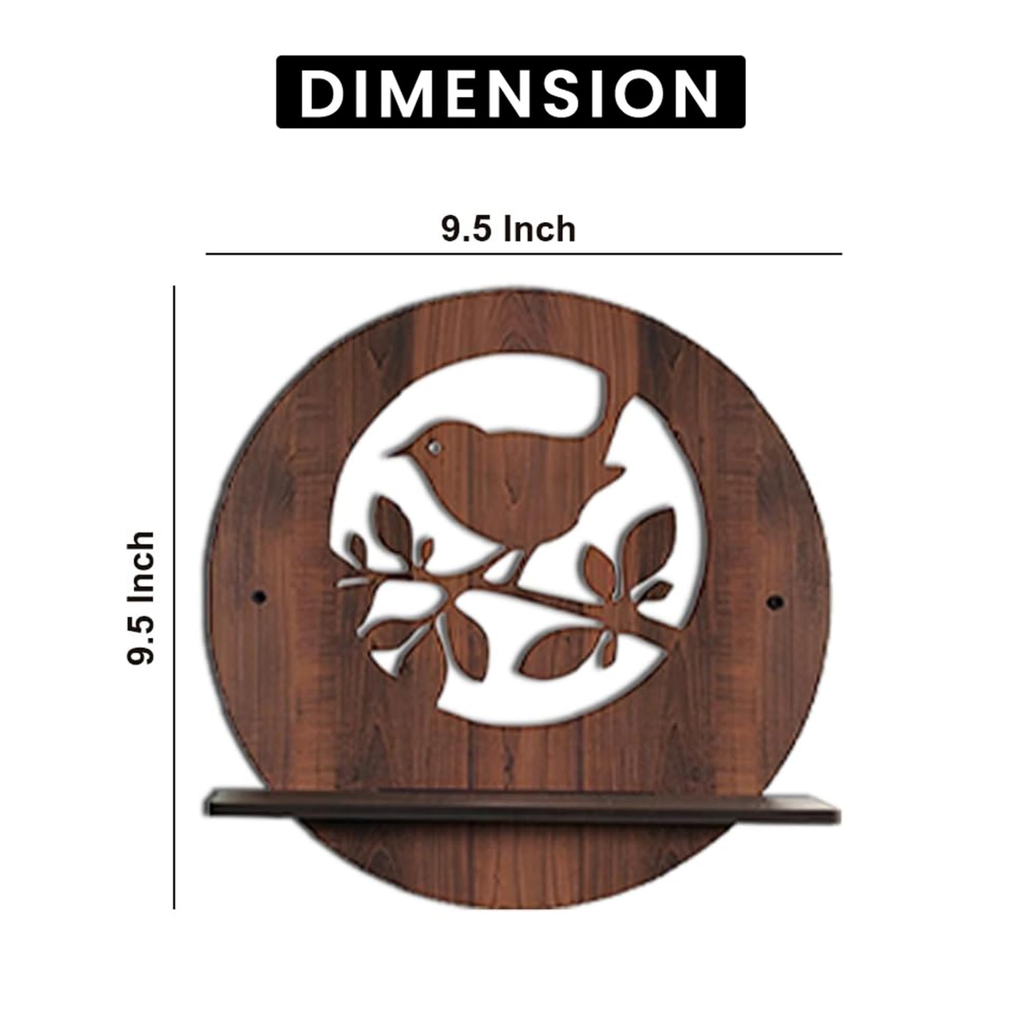 Round Wooden Wall Shelf with Bird on Branch Cutout Design Set Of 4 | ASOBO