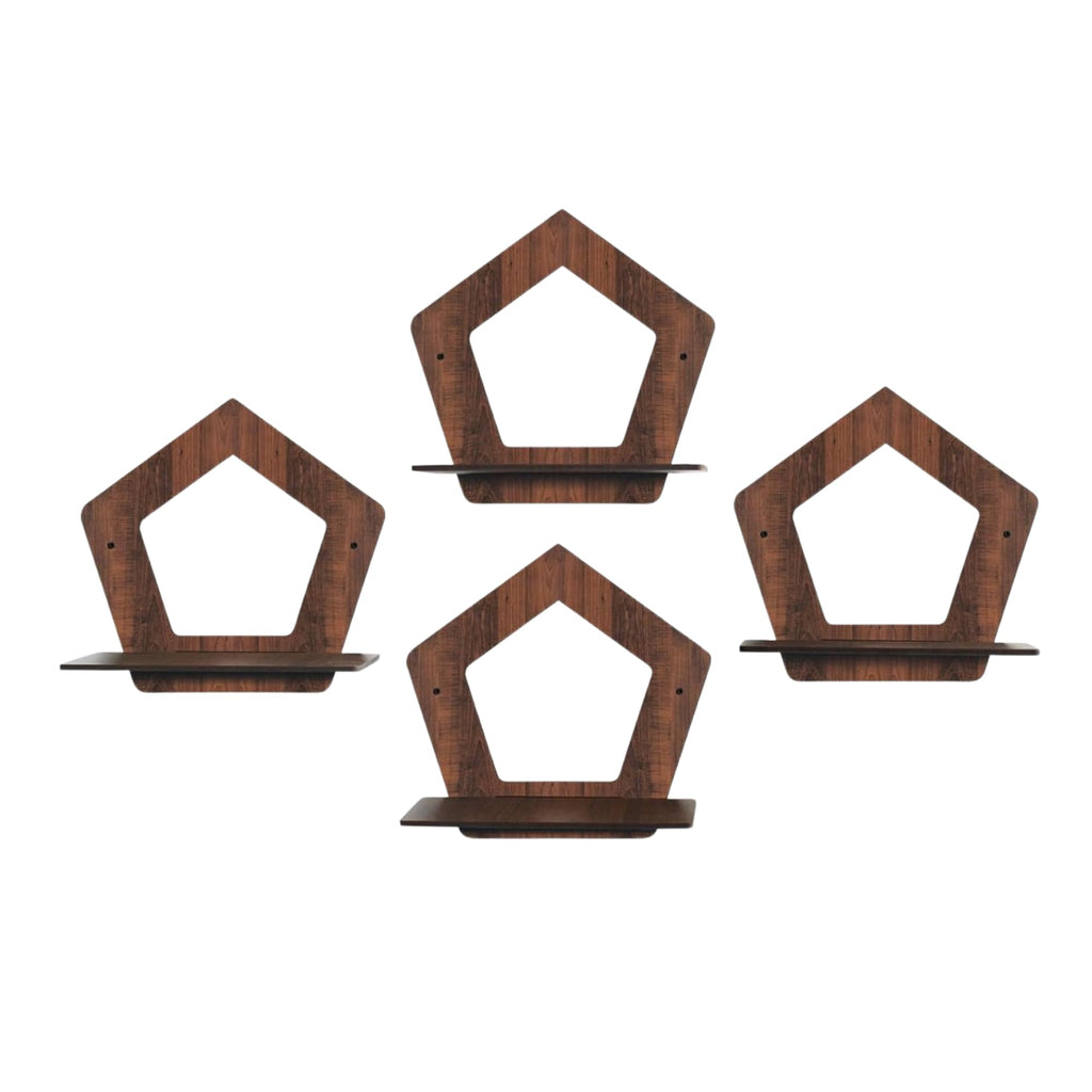 Set of 4 Brown MDF Pentagon-Shaped Wall Shelves | ASOBO