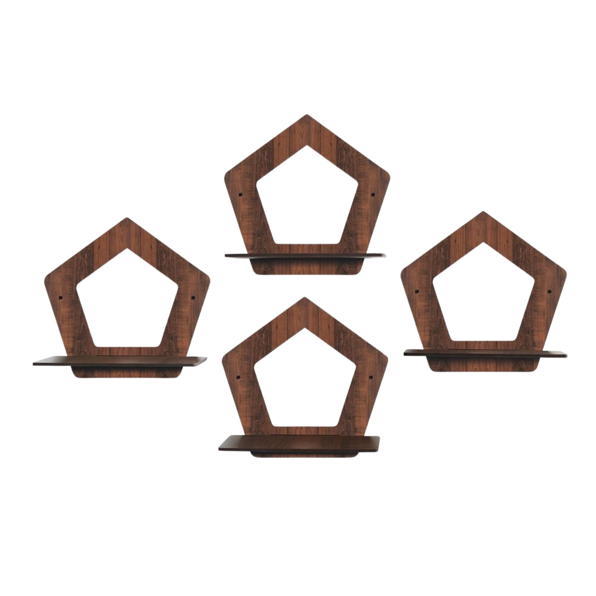 Set of 4 Brown MDF Pentagon-Shaped Wall Shelves | ASOBO