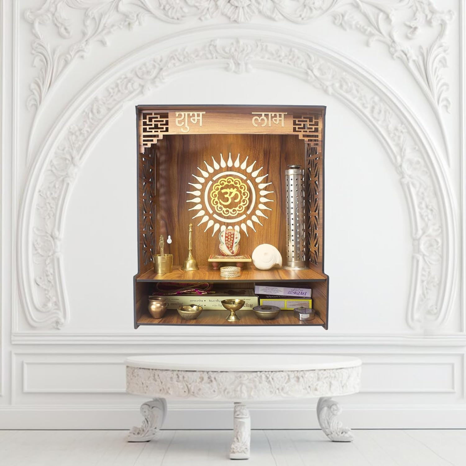 Compact Wall-Mounted Wooden Mandir| ASOBO