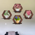 Set of 4 Brown MDF Hexagon Wall Shelves | ASOBO