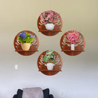 Round Wooden Wall Shelf with Lotus Flower Cutout Design Set Of 4 | ASOBO