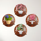 Round Wooden Wall Shelf with Lotus Flower Cutout Design Set Of 4 | ASOBO