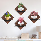 Set of 4 Brown MDF Diamond-Shaped Wall Shelves | ASOBO