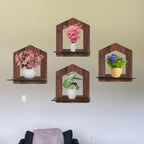 Set of 4 Brown MDF House-Shaped Wall Shelves | ASOBO