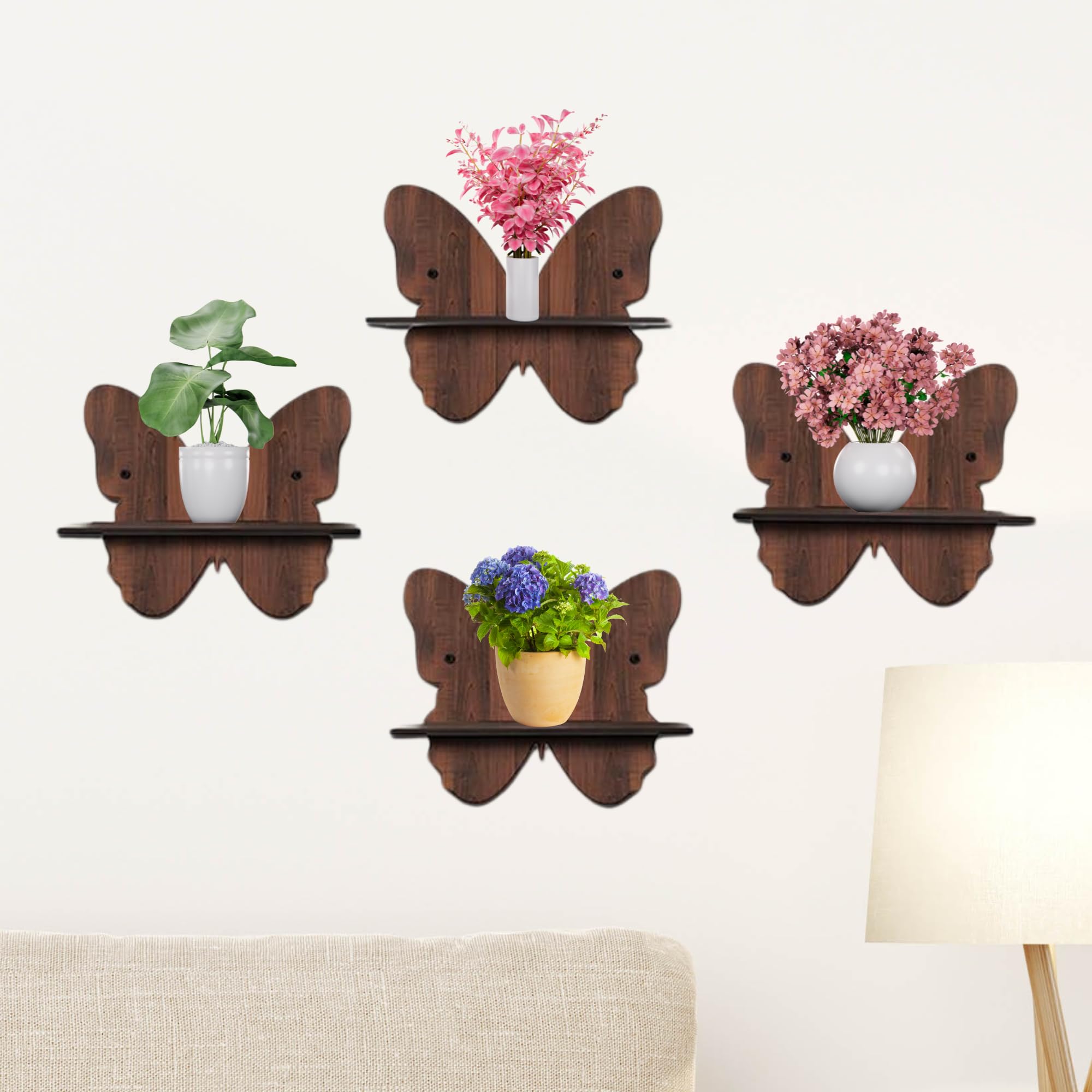 Wooden Butterfly-Shaped Wall Shelf Set Of 4 | ASOBO