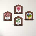 Set of 4 Brown MDF House-Shaped Wall Shelves | ASOBO