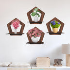 Set of 4 Brown MDF Pentagon-Shaped Wall Shelves | ASOBO