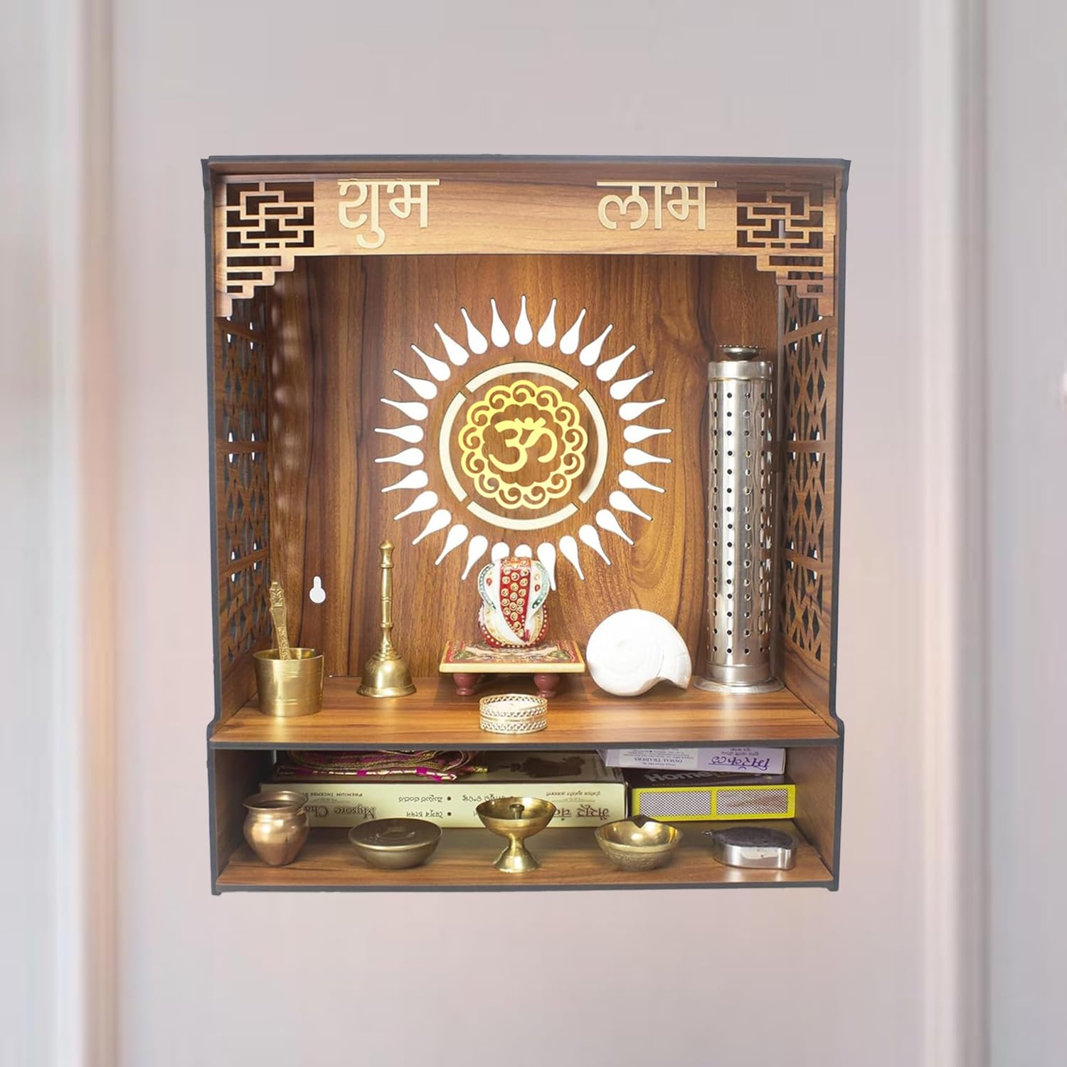 Compact Wall-Mounted Wooden Mandir| ASOBO
