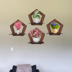 Set of 4 Brown MDF Pentagon-Shaped Wall Shelves | ASOBO