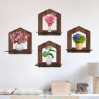 Set of 4 Brown MDF House-Shaped Wall Shelves | ASOBO