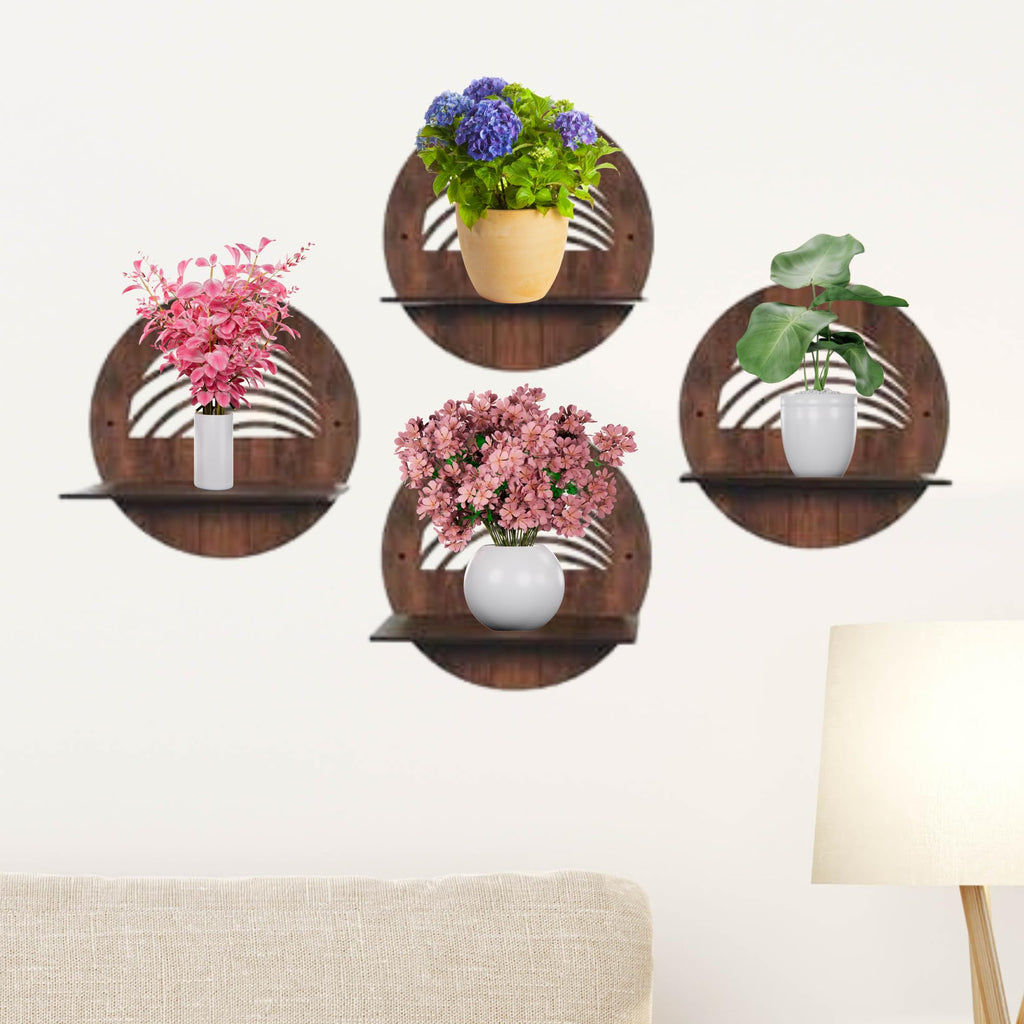 Round Wooden Wall Shelf with Artistic Cutout Design Set of 4 | ASOBO