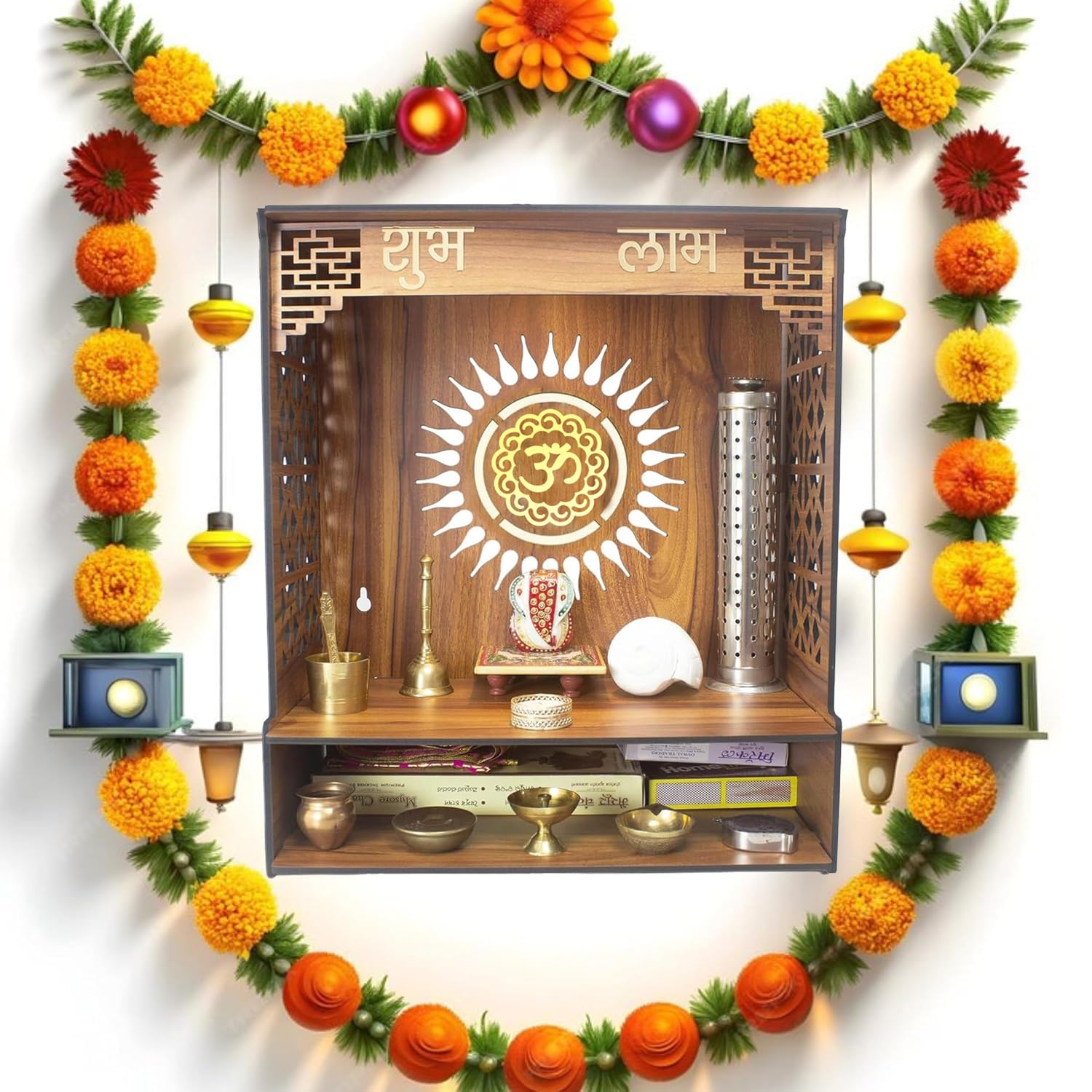 Compact Wall-Mounted Wooden Mandir| ASOBO