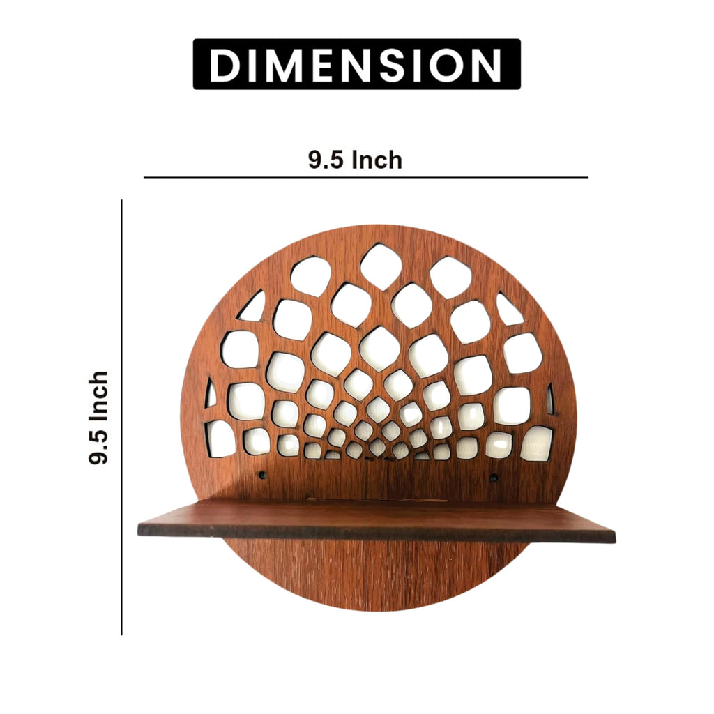 Set of 4 Brown MDF Round Wall Shelves with Geometric Cutout Design | ASOBO