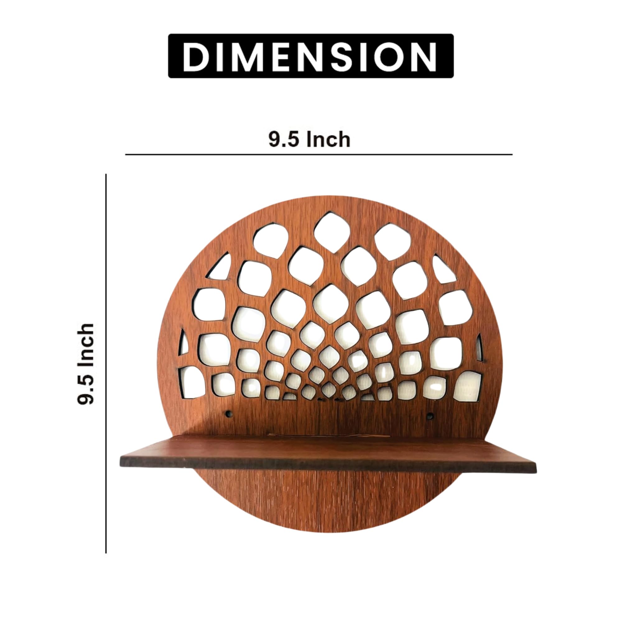 Set of 4 Brown MDF Round Wall Shelves with Geometric Cutout Design | ASOBO