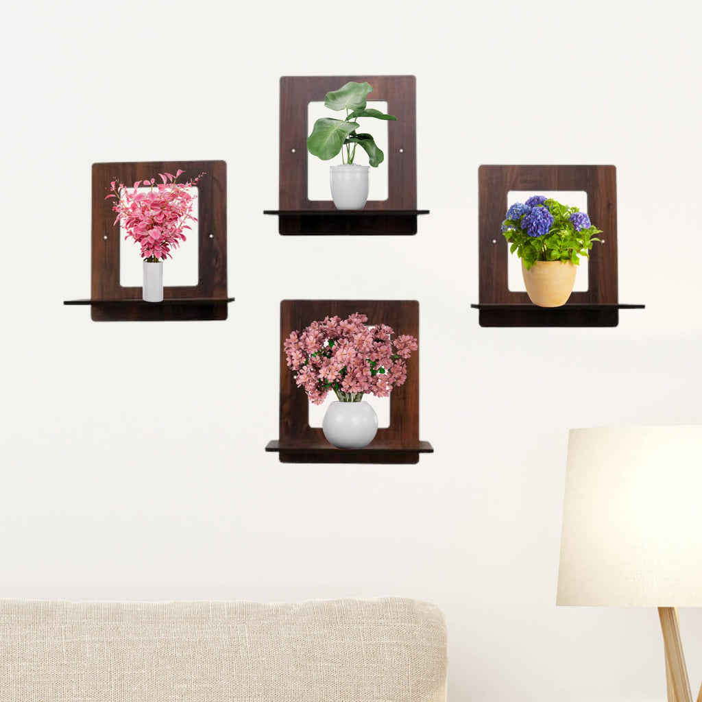 Set of 4 Brown MDF Square-Shaped Wall Shelves | ASOBO