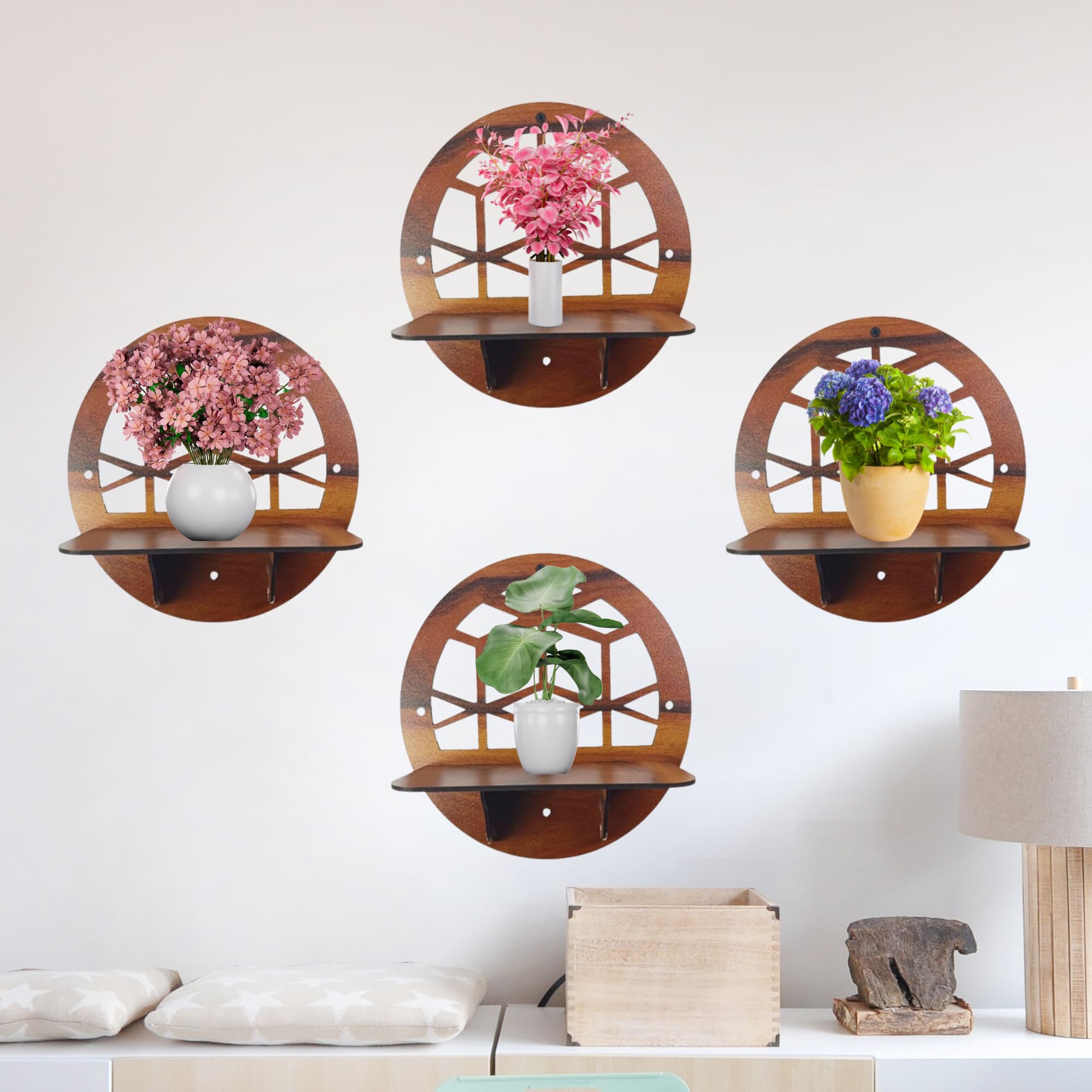 Geometric Honeycomb Cutout Design Wall Shelf Set Of 4 | ASOBO