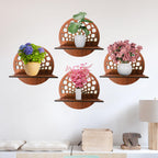 Set of 4 Brown MDF Round Wall Shelves with Geometric Cutout Design | ASOBO