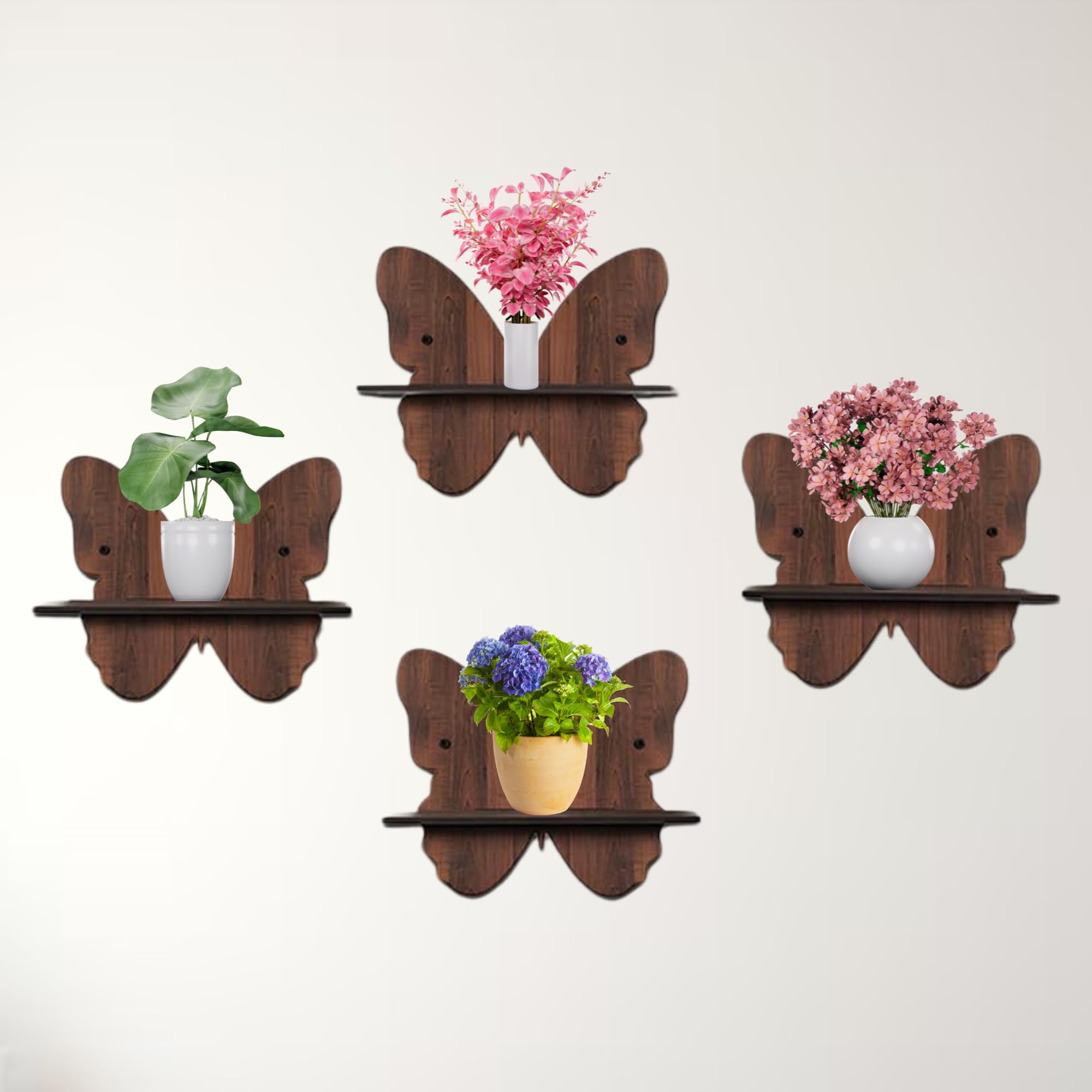 Wooden Butterfly-Shaped Wall Shelf Set Of 4 | ASOBO