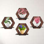 Set of 4 Brown MDF Hexagon Wall Shelves | ASOBO