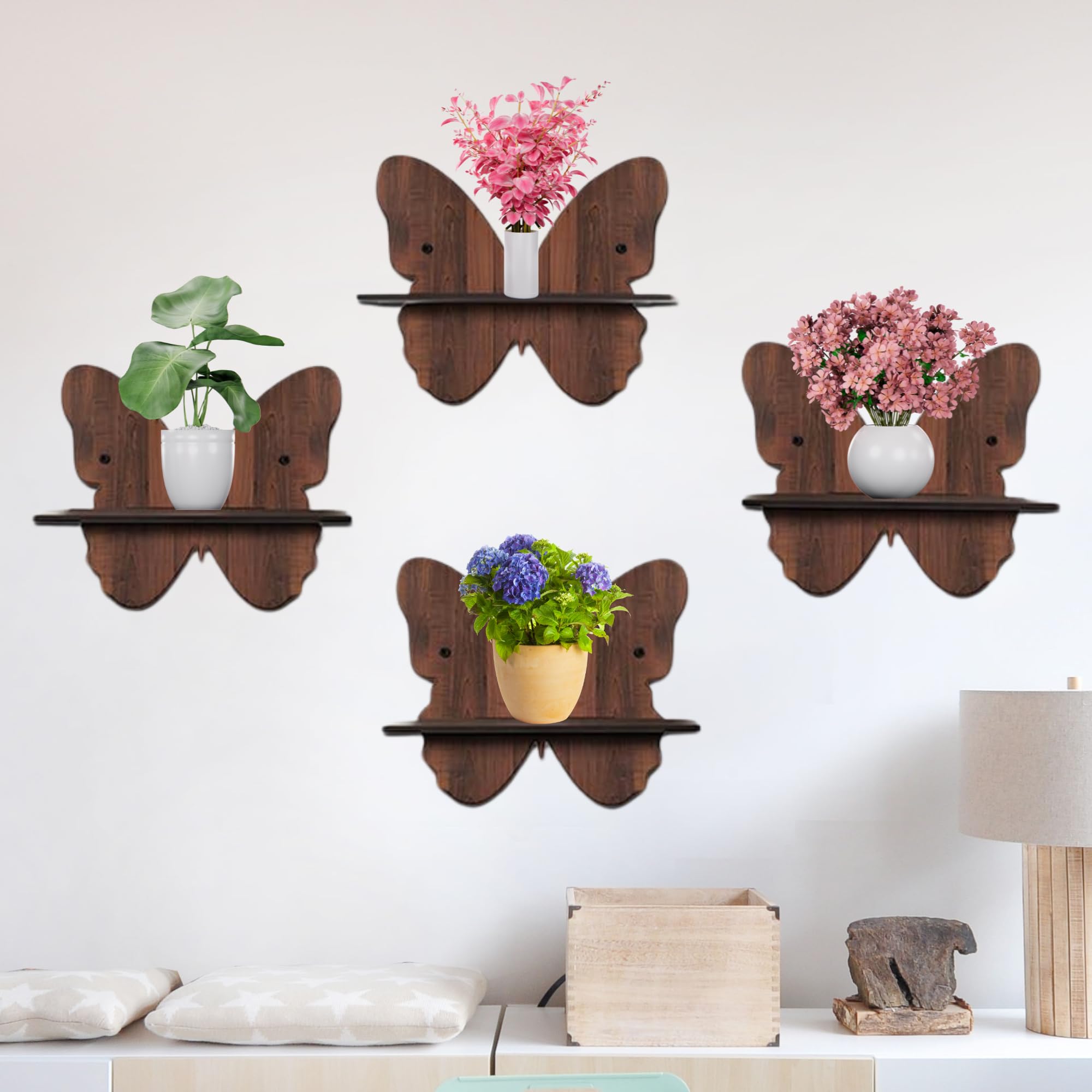Wooden Butterfly-Shaped Wall Shelf Set Of 4 | ASOBO