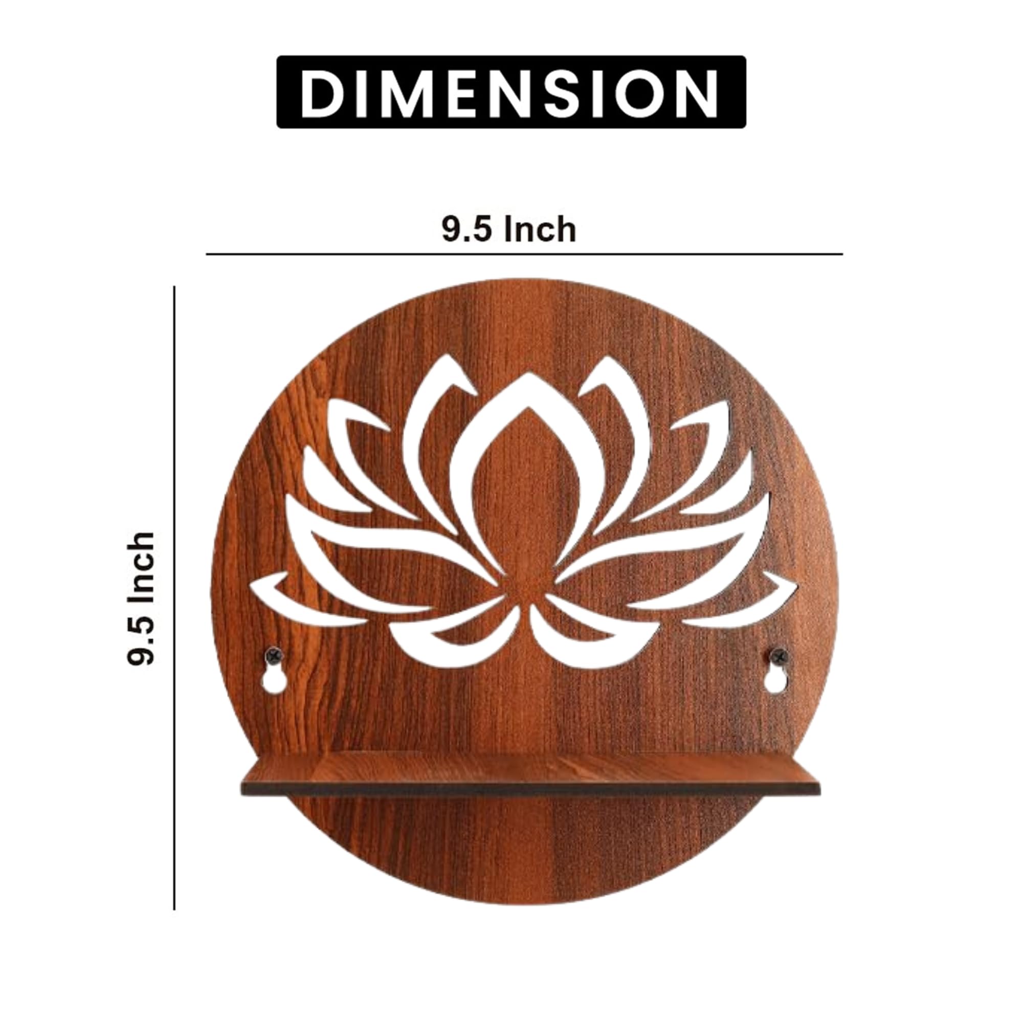 Round Wooden Wall Shelf with Lotus Flower Cutout Design Set Of 4 | ASOBO